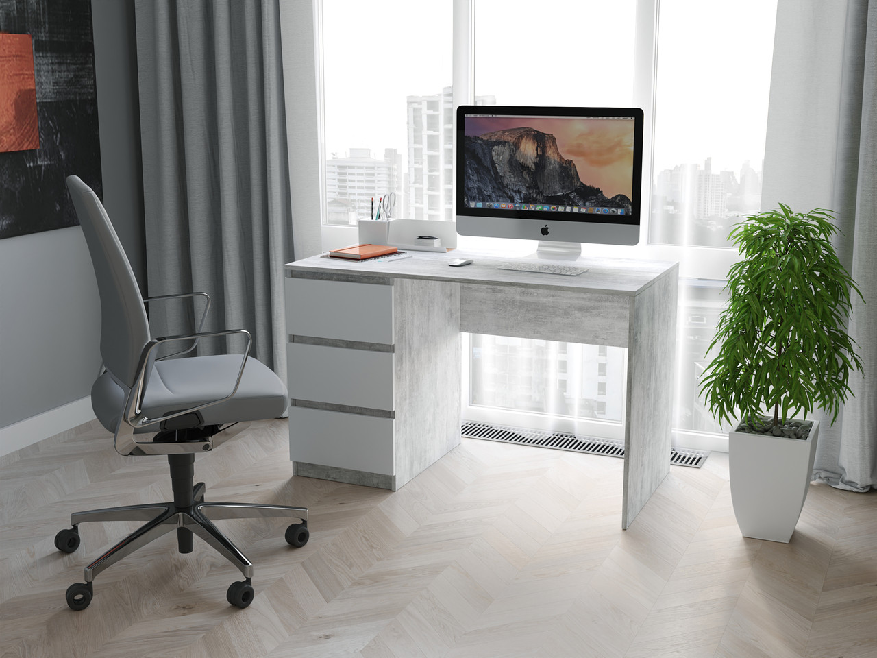 Компьютерный стол Moreli T-224 Left 1200x755x600 мм Бетон/Белый (641190936a78f952703cb503)