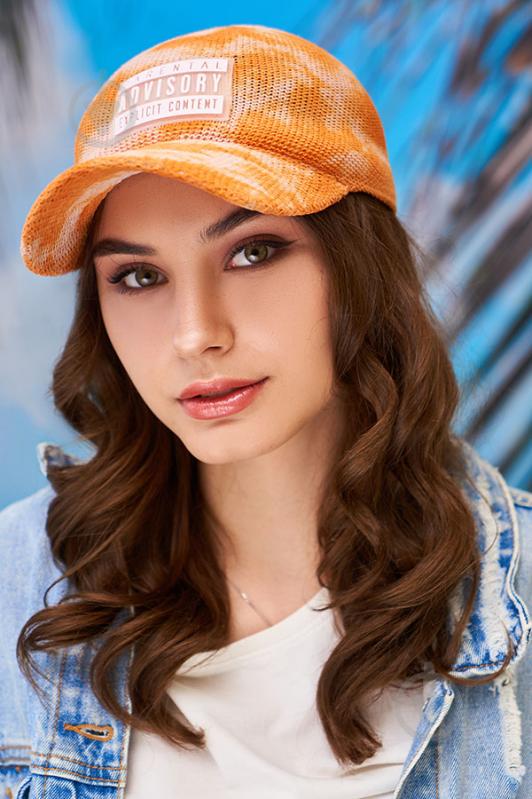 В'язана бейсболка "Parental Advisory" (4958) Braxton помаранчевий тай-дай 56-58