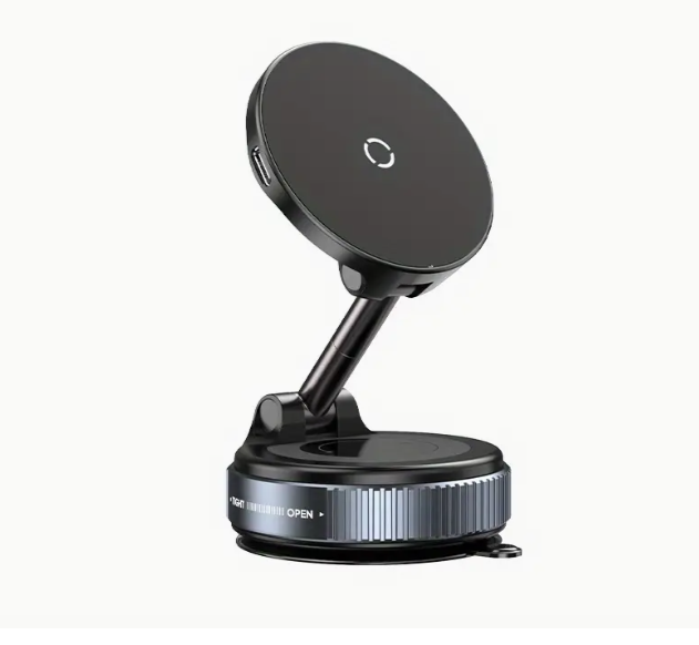 Тримач автомобільний магнітний з бездротовою зарядкою 15 Вт 360° вакуумне кріплення USB Type-C (1009)