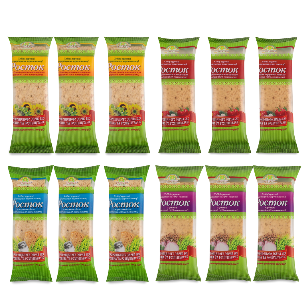 Хлібці Росток з гречкою/сіллю/соняхом/кунжутом/перцем/зеленню пшеничні 12 шт. 120 г (29503029)