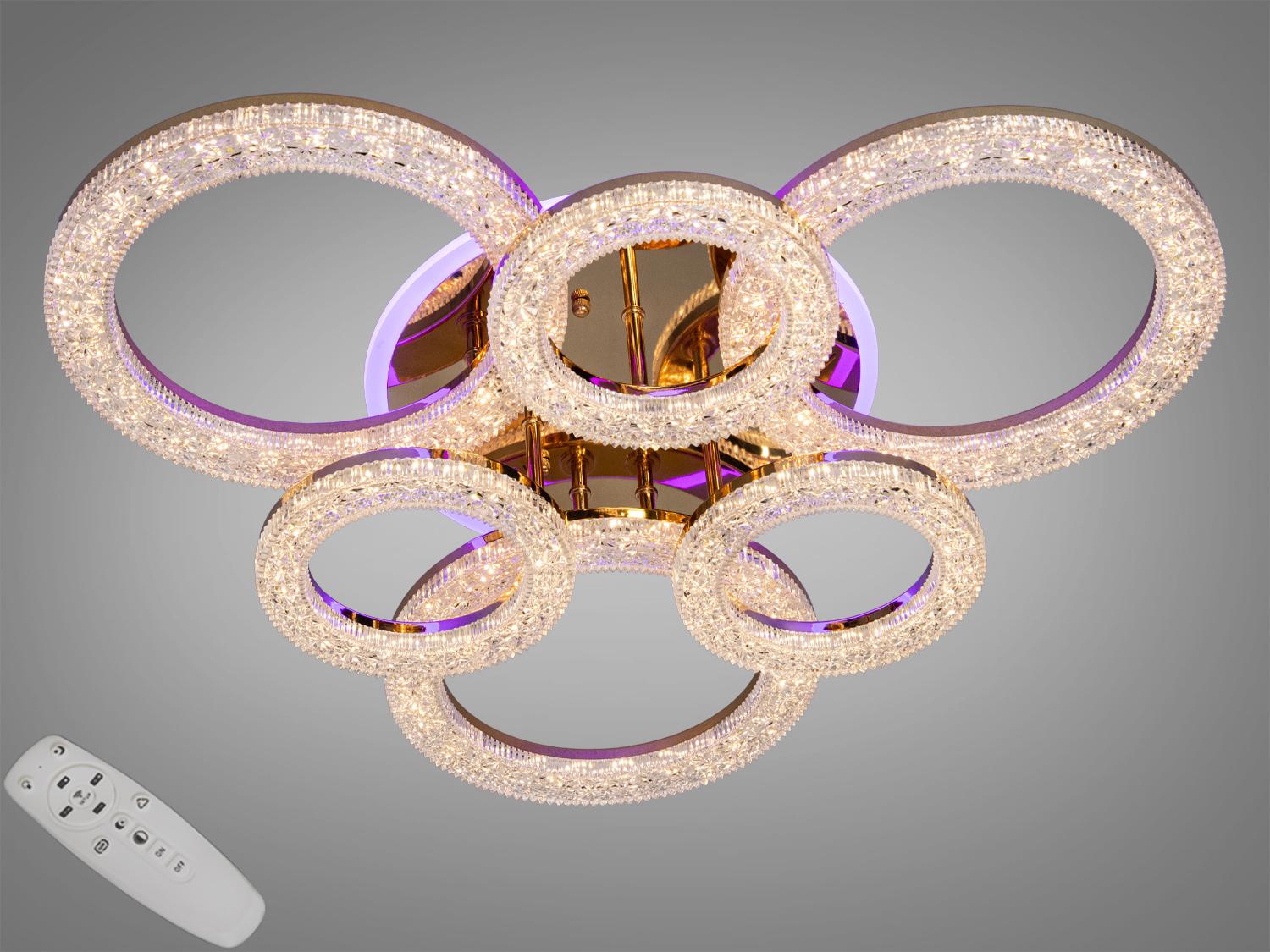 Люстра LED потолочная с диммером Diasha 107W 2203/3/3G 3col dim Золотистый