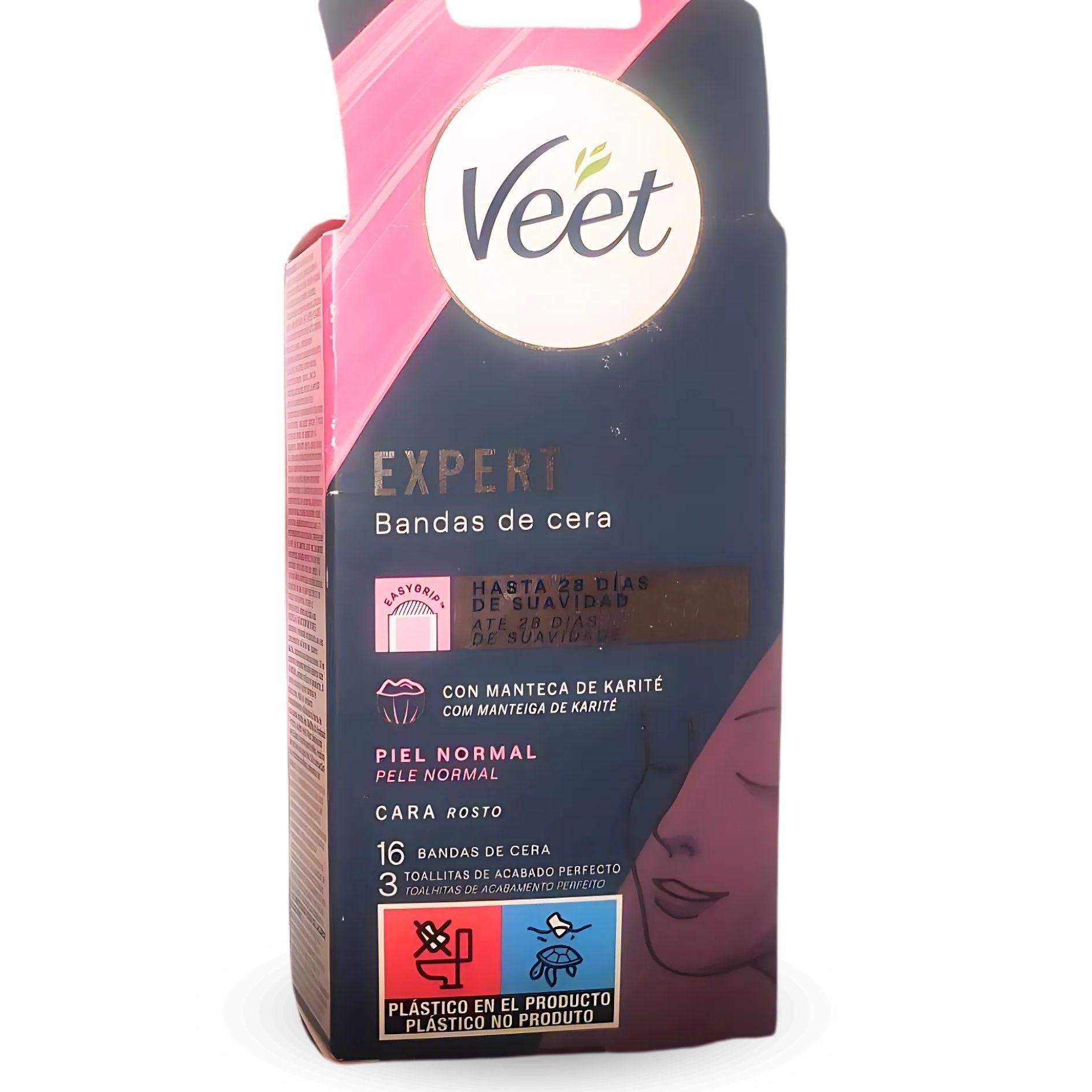 Смужки Veet Expert для депіляції волосся холодним воском на обличчі з олією ши 16 смужок та 3 салфетки