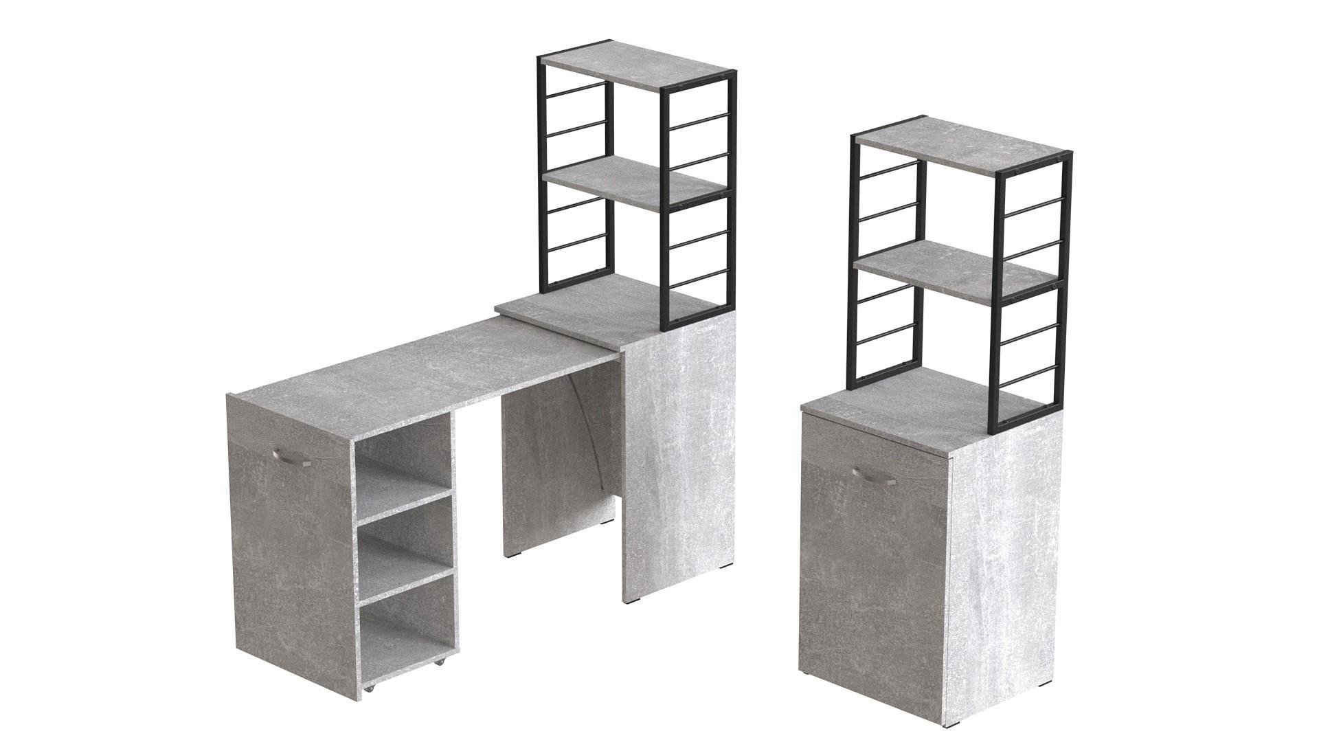 Стіл-тумба трансформер Ferrum-decor Смарт 4/1 з етажеркою метал/ДСП 16 мм 1430x1450x500 мм Чорний/Бетон (FRD-105129) - фото 4 Стіл-тумба трансформер Ferrum-decor Смарт 4/1 з етажеркою метал/ДСП 16 мм 1430x1450x500 мм Чорний/Бетон (FRD-105129) - фото 4