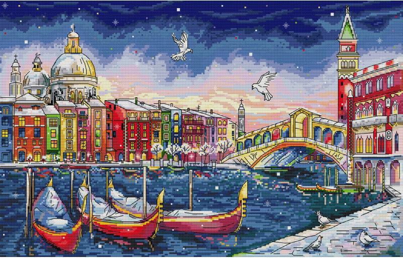 Набор для вышивания крестиком NKF Рождество в Венеции FA180 ткань 14СТ с рисунком 56х38 см (39790)