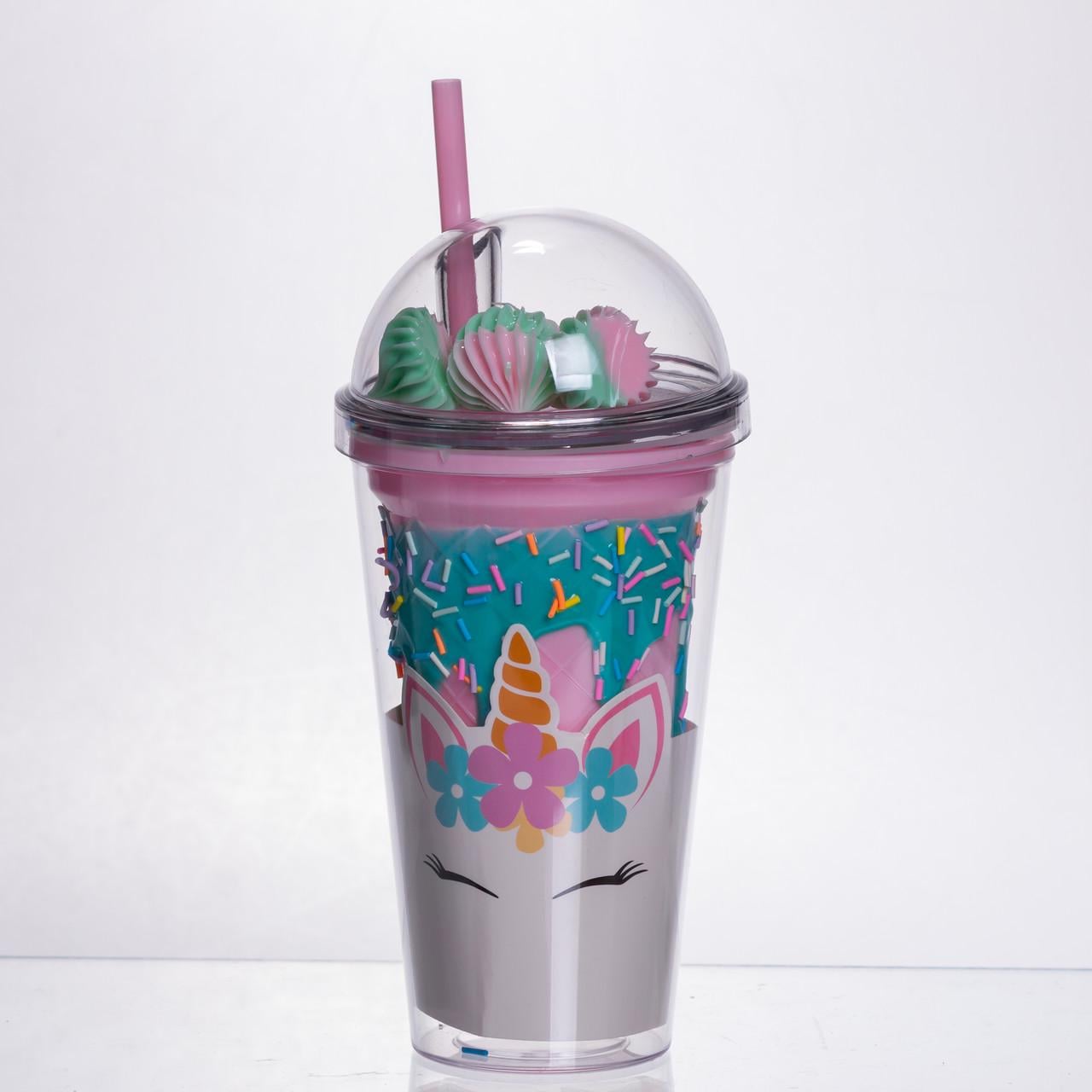 Стакан пластиковый с трубочкой и крышкой 400 мл HP-18-1TUP