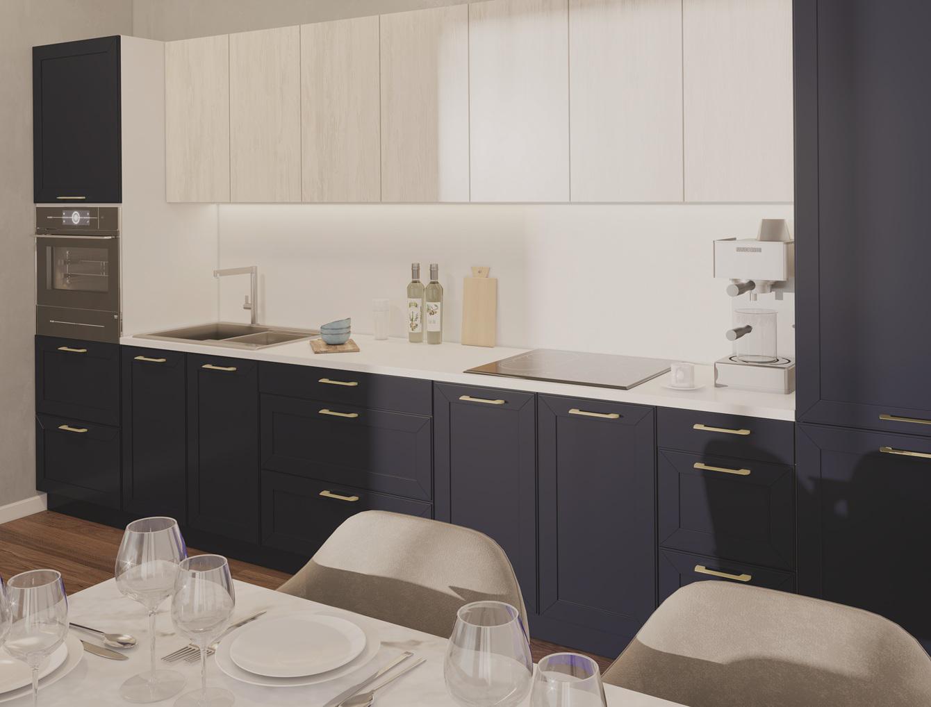 Кухня прямая Margo 380 см Сапфир восточный/Артвуд светлый (000-000-3138)