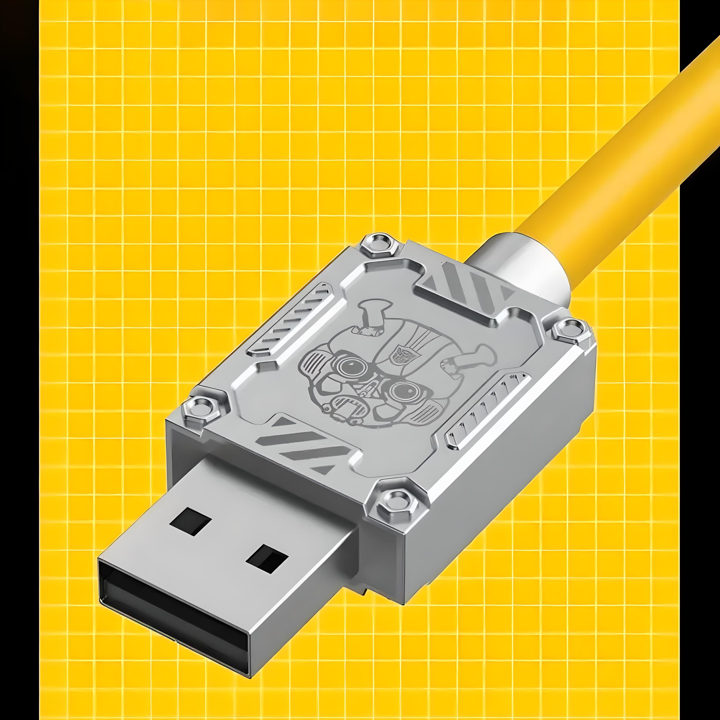 Кабель зарядный TRANSFORMERS USB/Type-C/Lightning/MicroUSB прорезиненный 1,2 м Желтый - фото 5