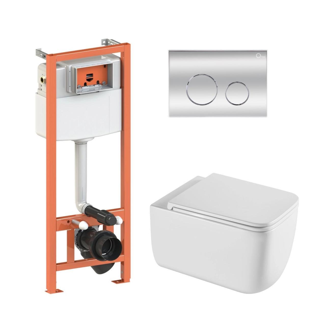 Комплект для ванной комнаты Qtap подвесной унитаз Gemini Ultra Quiet и комплект установки Nest 4в1 круглая клавиша Chrome (2610410335)