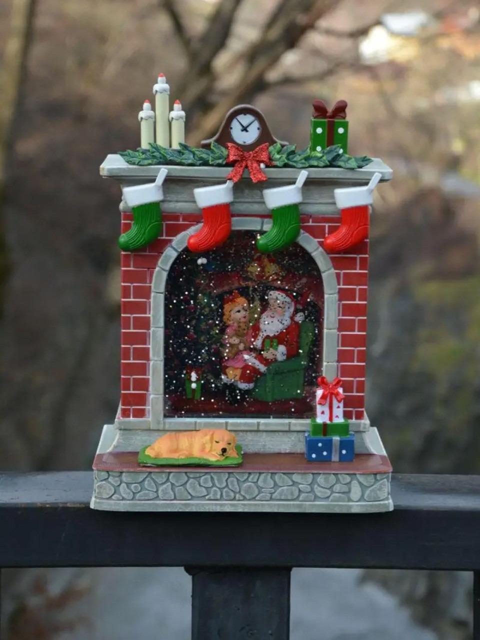 Камін новорічний із глітером музичний від батарейок (RE-482)