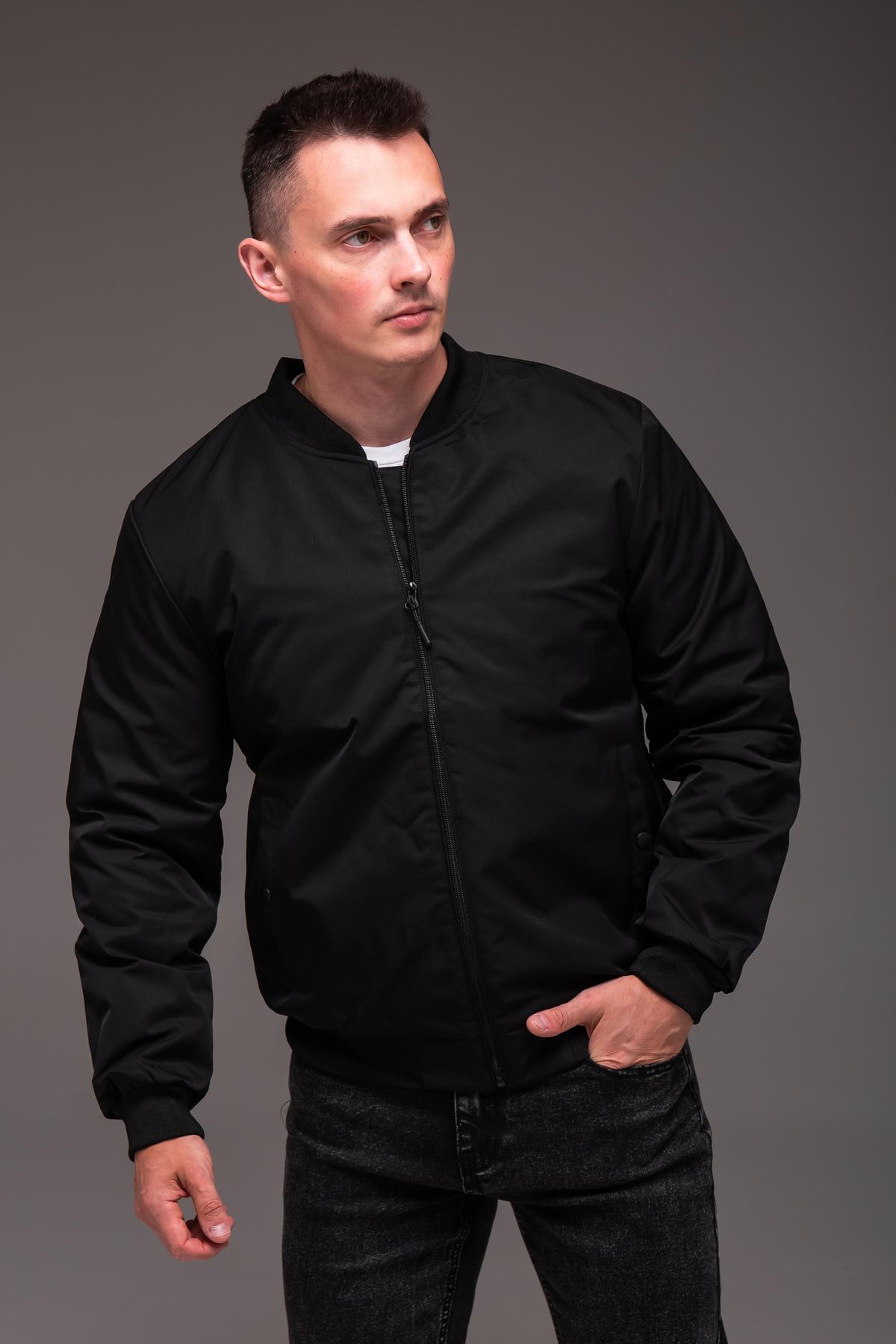 Бомбер мужской весенне-осенний утепленный 3XL Черный (2407/3) - фото 2