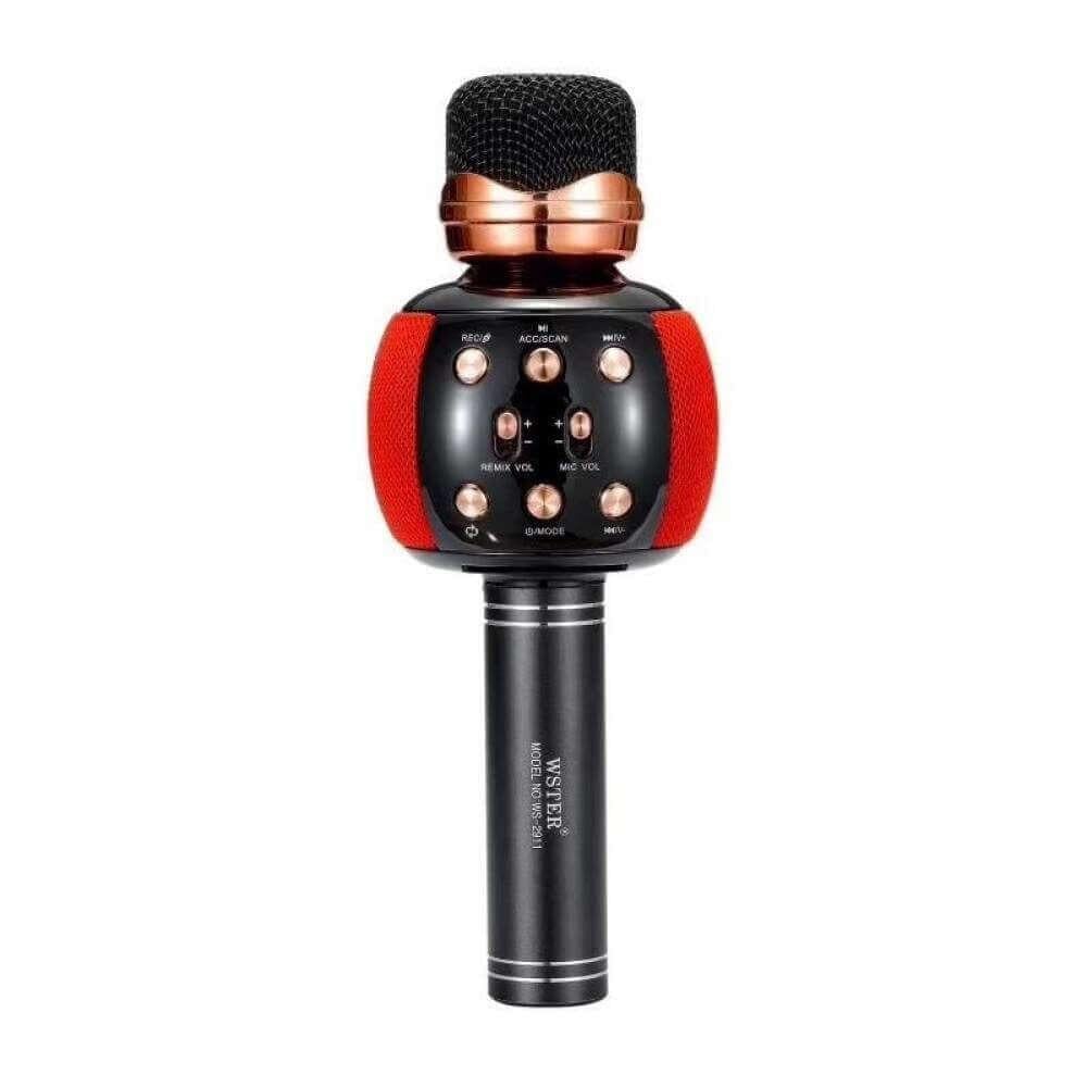 Караоке-микрофон Wster Karaoke WS-2911 с колонкой/FM радио/Bluetooth Красный