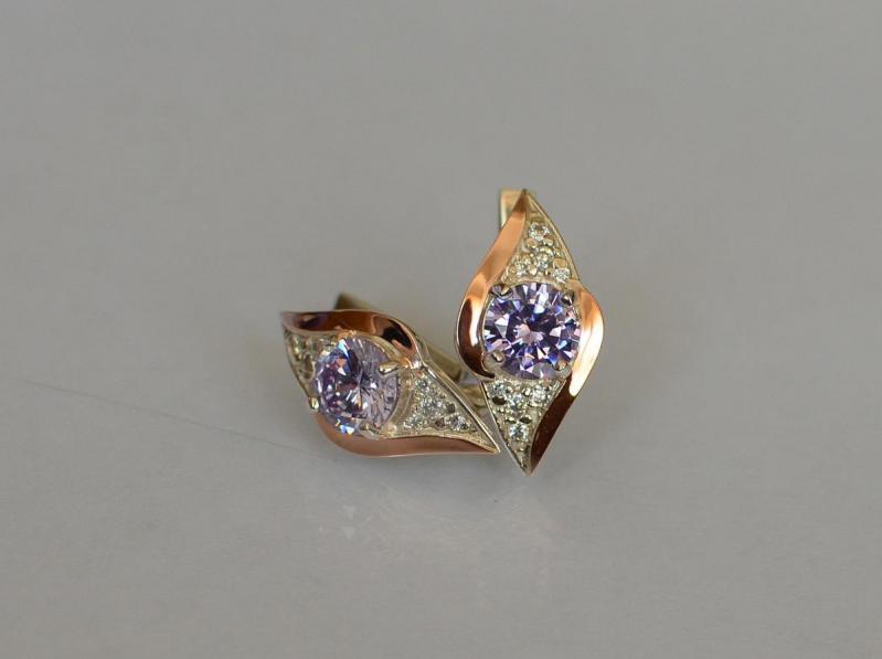 Серебряные серьги Sil с золотыми вставками 145s-11 Фиолет (Sil-1023)
