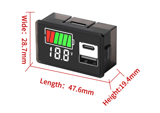 Вольтметр автомобільний панельний з індикатором рівня заряду 8-30V та 2 портами USB з червоними цифрами (48293) - фото 5