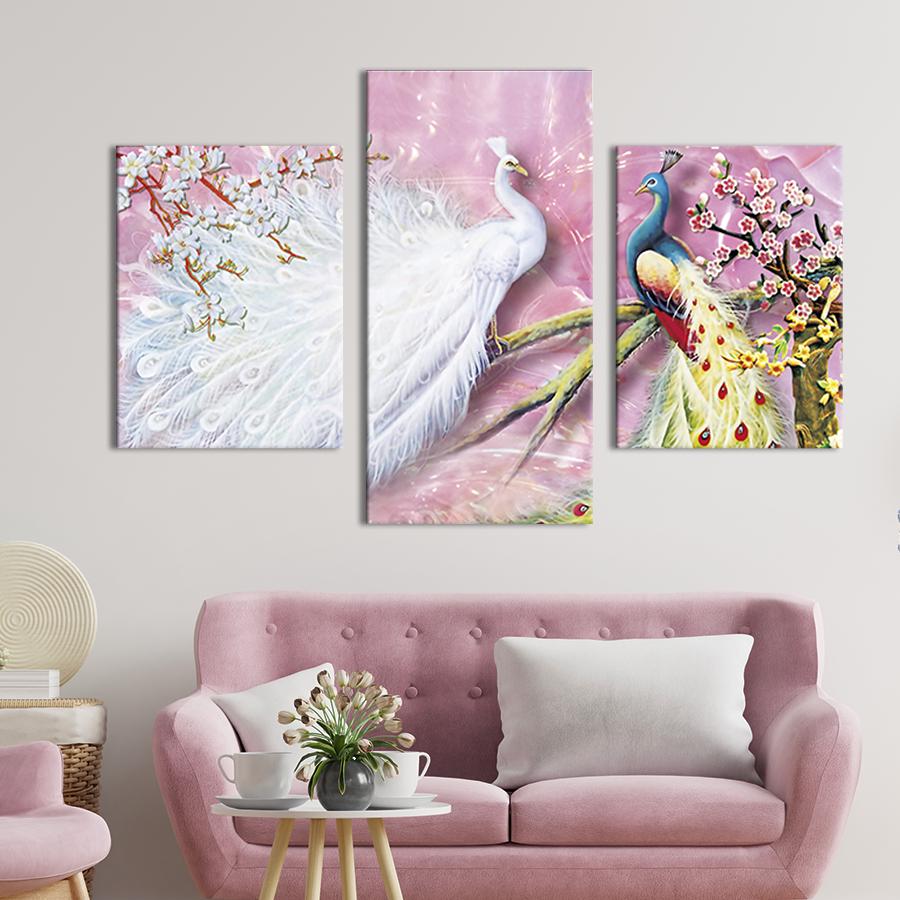 Модульная картина на холсте Триптих Королевские павлины 141x90 см (194-32)