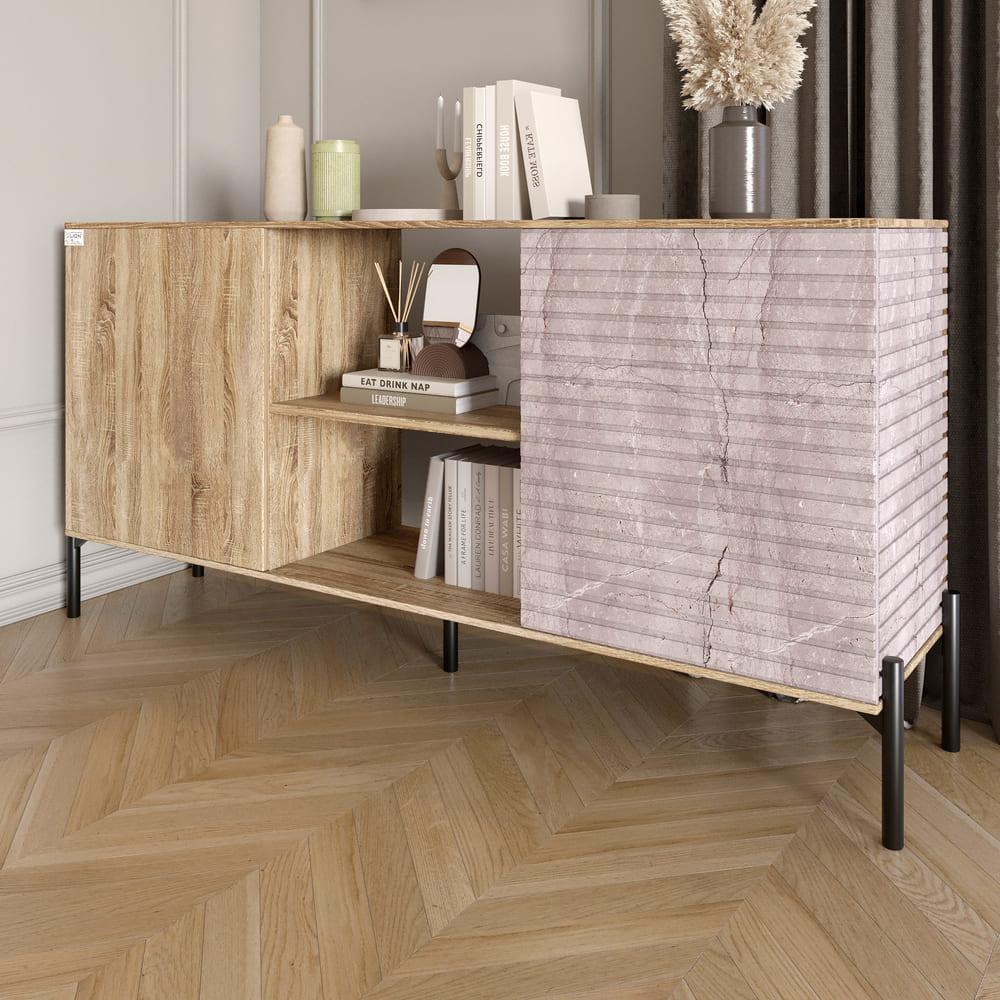 Комод відкритий на чорних металевих ніжках Lion Грей Дуб сонома трюфель/Камінь (Lion-042796)