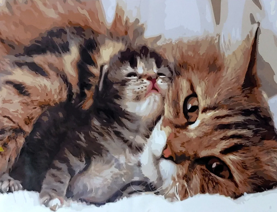 Картина по номерам Strateg Премиум Кошачья нежность с лаком и уровнем 40x50 см (SY6597)