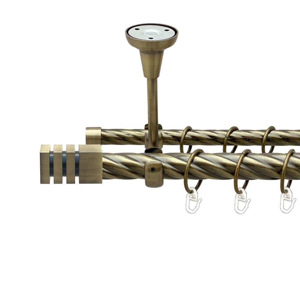 Карниз металлический Orvit Аккорда двухрядная открытый к потолку/скрученная труба/кольцо металлическое Антик 25/16 мм 240 см (00-00025766)