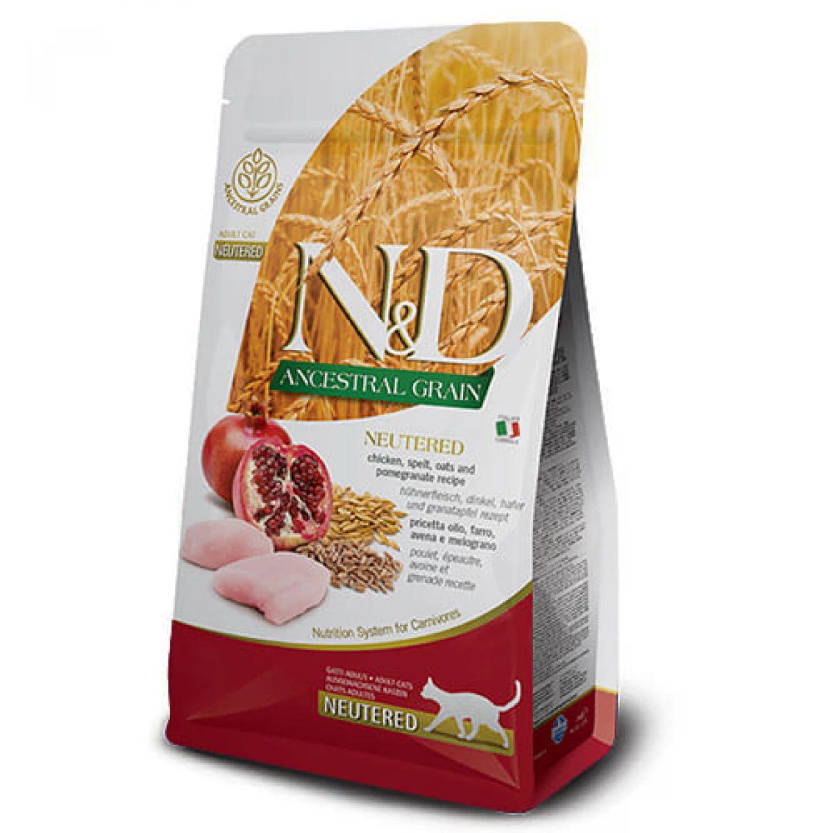 Корм для взрослых стерилизованных кошек Фарміна N&D LG NEUTERED CHICKEN/POMEGRANATE низкозерновой 1,5 кг (30481)