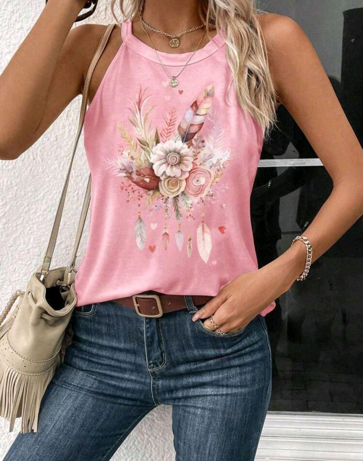 Майка женская Floral Feather Heart Pattern S Розовый (27319201)