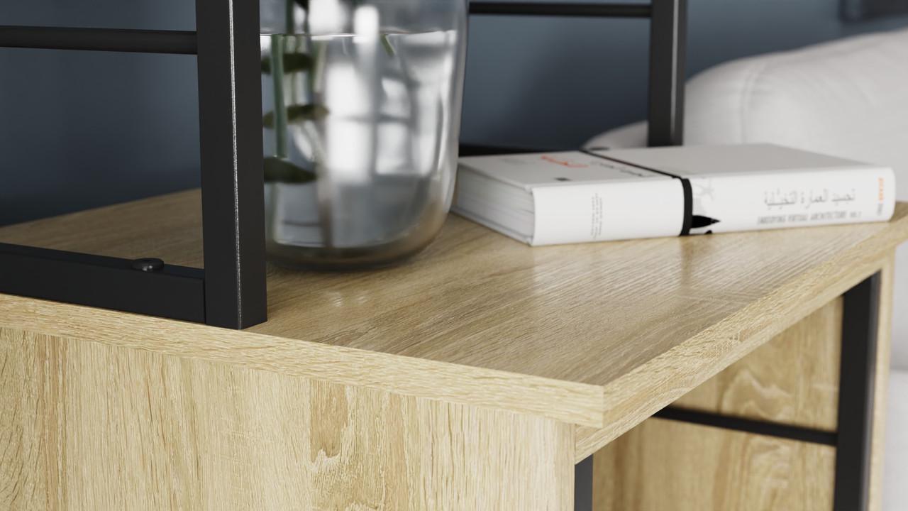 Стол-тумба трансформер Ferrum-decor Смарт 3/1 с этажеркой металл/ДСП 16 мм 1430x1450x500 мм Черный/Дуб Сонома (FRD-105112) - фото 4