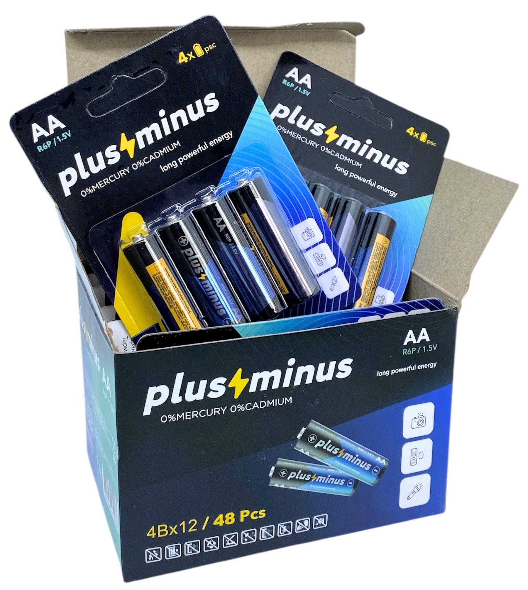 Батарейки солевые пальчиковые большие АА R06 Plus-Minus 48 шт. (29548748)