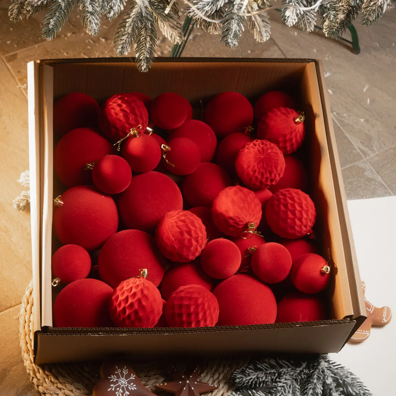 Набір куль новорічних Оксамит 40 шт. Червоний (Бархат черв.) - фото 3