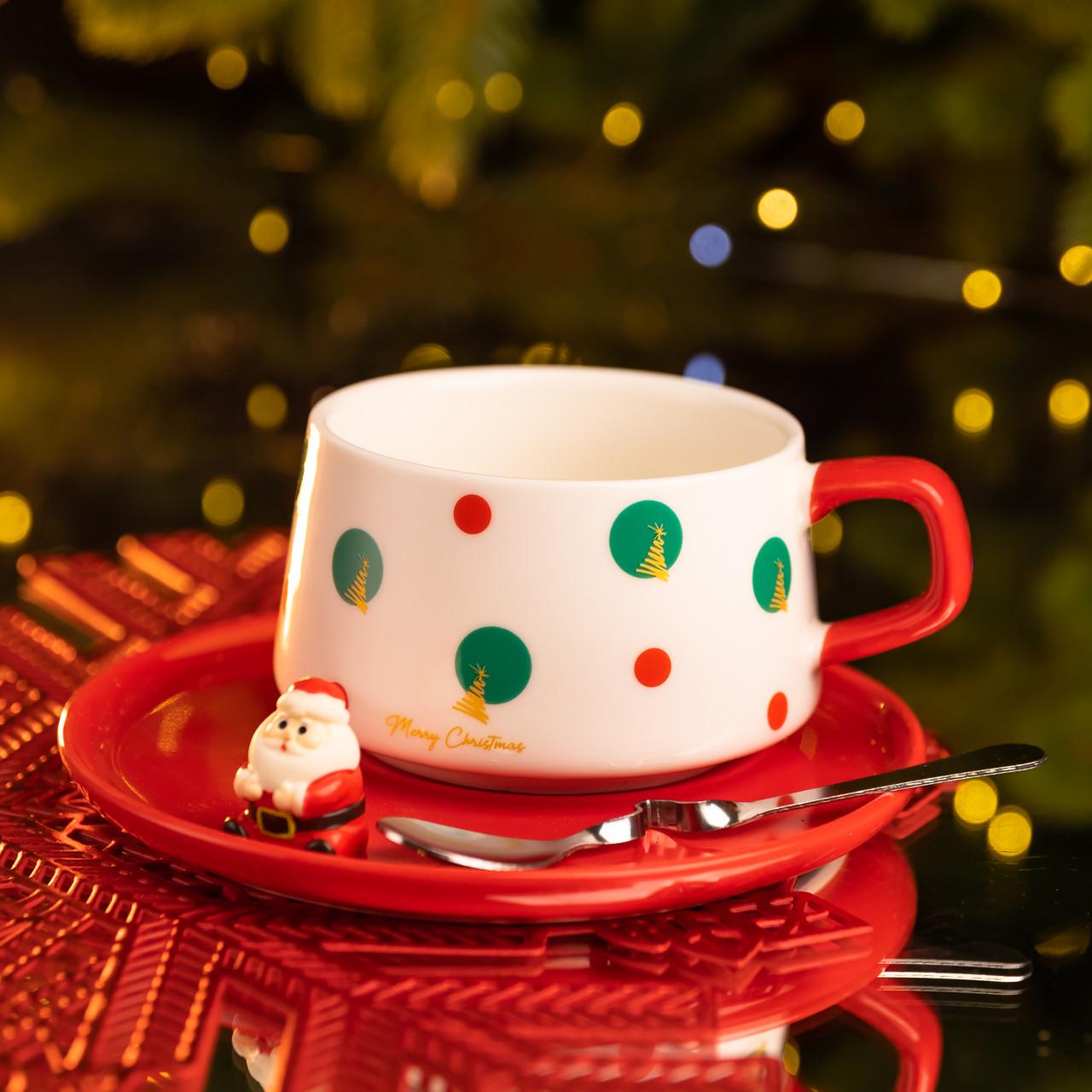 Чашка для латте-арту порцелянова Christmas Tree з блюдцем 250 мл (FM-CS-10D) - фото 1 Чашка для латте-арту порцелянова Christmas Tree з блюдцем 250 мл (FM-CS-10D) - фото 1