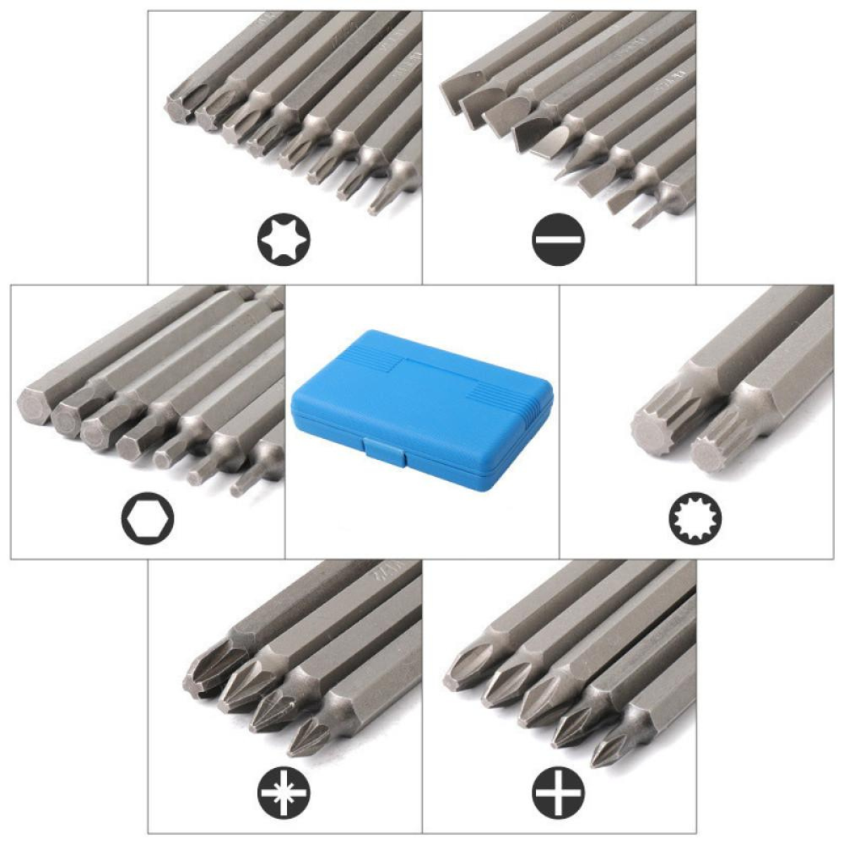 Набір магнітних насадок для викруток та шурупокрутів Socket Set довгі біти у кейсі 50 шт. 75 мм (ES-50-Blue) - фото 8