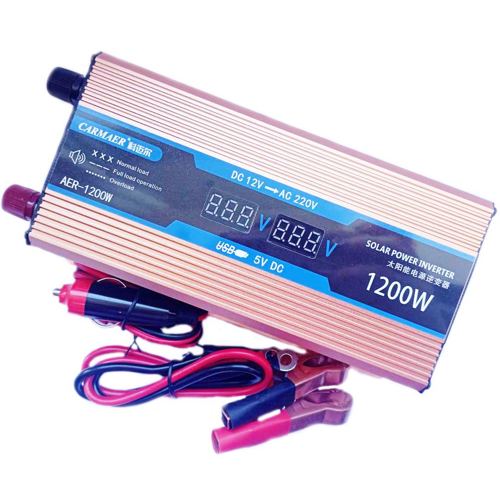 Автомобільний інвертор Carmaer Power Inverter 028 c 12V на 220V 1200W модифікована синусоїда Gold (11067) - фото 2