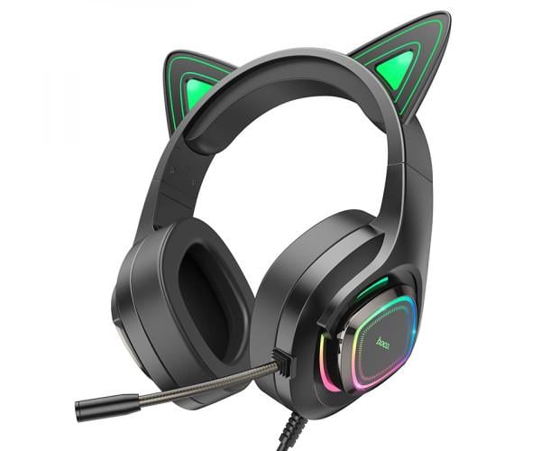 Наушники проводные игровые Hoco W107 Cute Cat Ear Mini-Jack 3,5 мм Green (33086) - фото 1