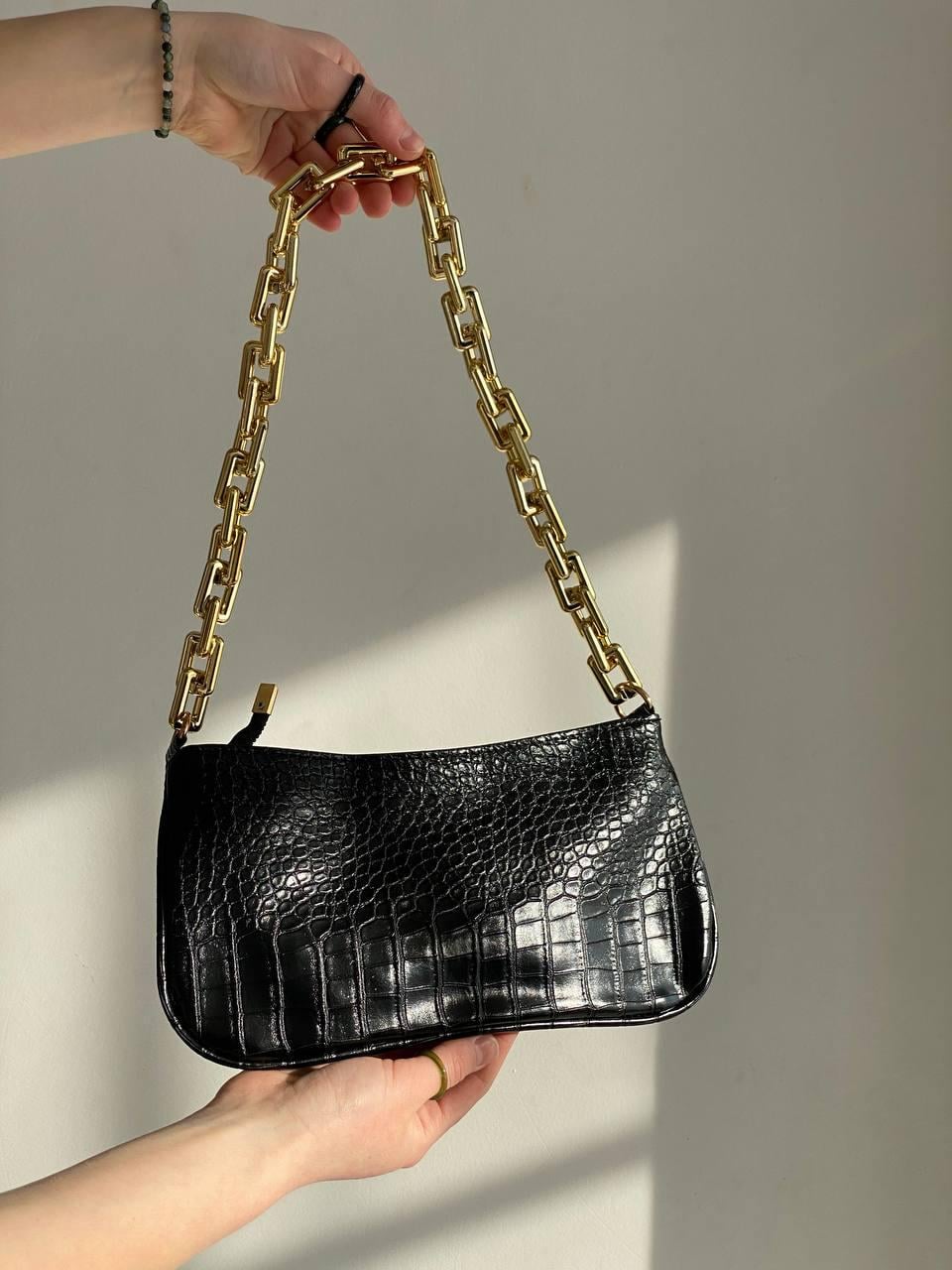 Жіноча сумка багет на ланцюжку рептилія Чорний (18243004)