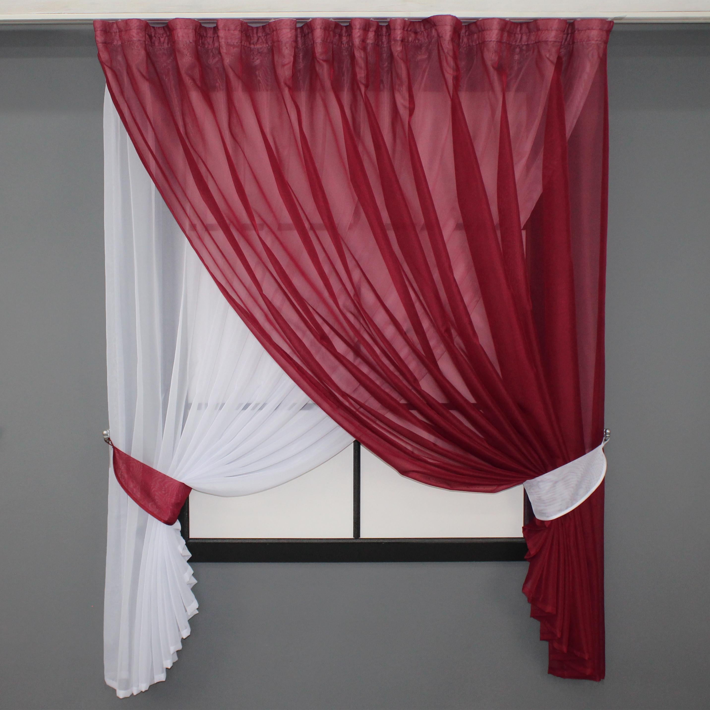 Шторки кухонные VR-Textil № 076к Дуэт с подвязками 270х170 см Красный/Белый (52-0778)
