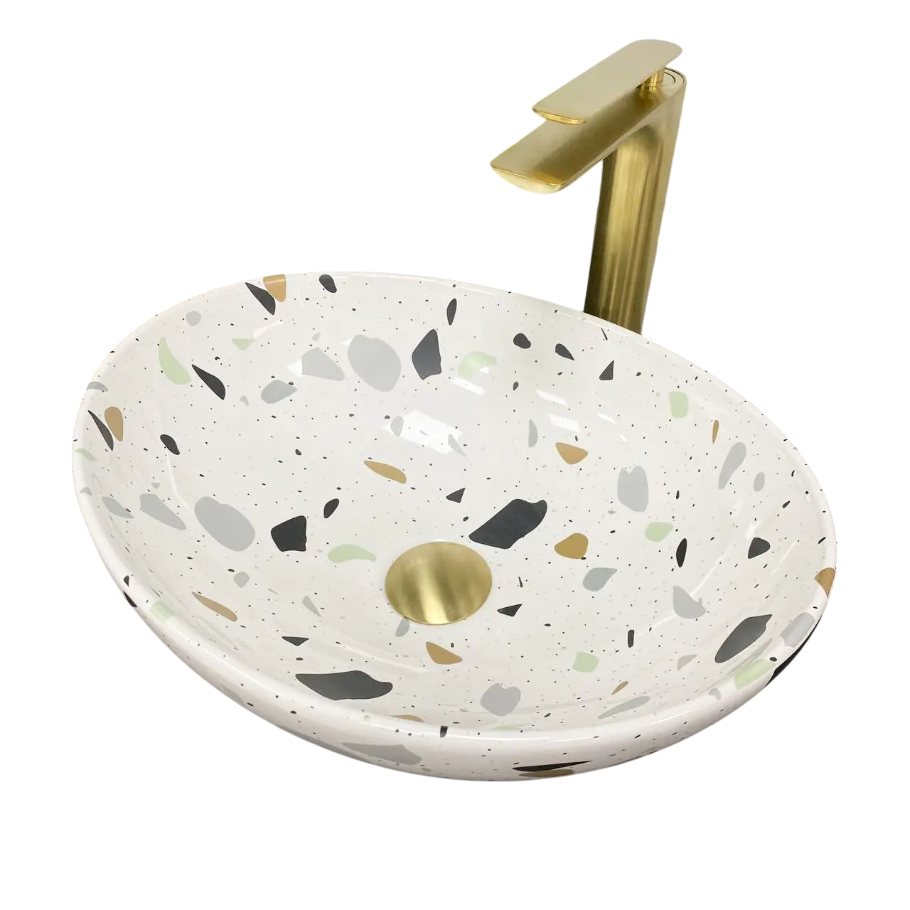 Раковина накладная VBI Parma Terazzo Glossy 335x415 мм овальная (RM-VBI-011011)