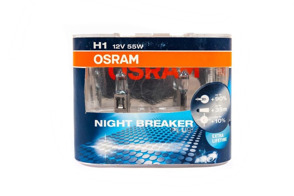Лампа головного света Osram H1 55W 64150NBP Night Breaker Plus Osram стекло