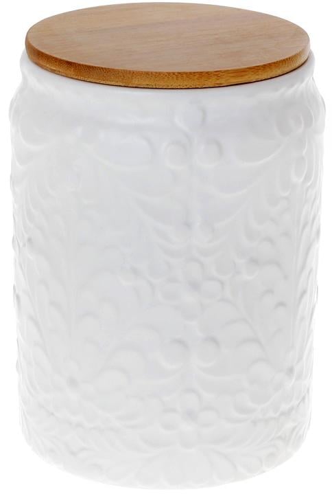 Банка Ceram-Bamboo для сыпучих продуктов 1,1 л керамика с бамбуковой крышкой Белый матовая (BD-304-953)