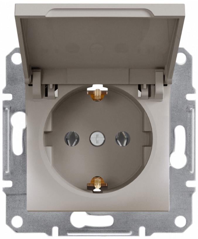 Розетка одинарная с заземлением и крышкой Schneider Electric Asfora Бронзовый (00000003135)