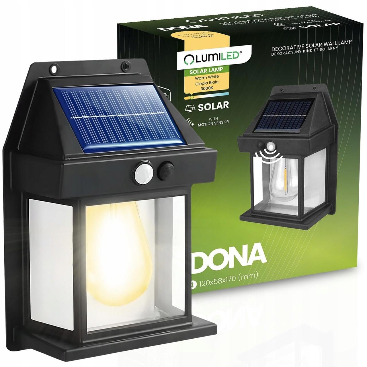 Светильник LED солнечный настенный Lumiled Dona 3000 K с датчиком движения и сумерек IP44 Теплый белый свет (33977441)