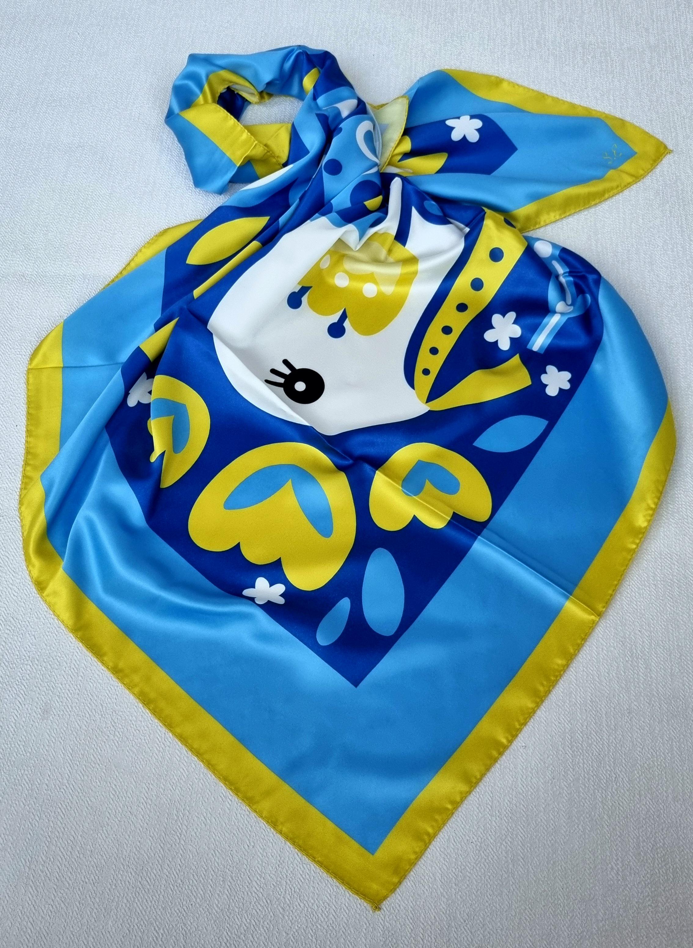 Платок женский патриотический шелковый We want 90х90 см Сине-желтый