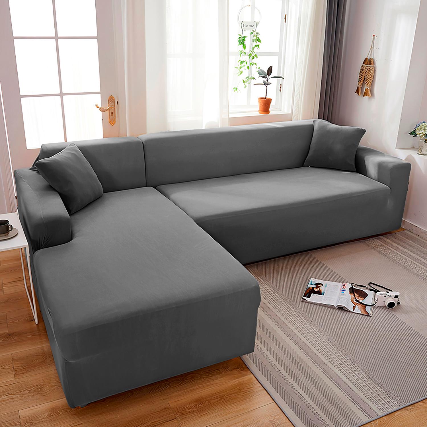 Чохол на кутовий диван Love You велюр Темно-сірий (84143)