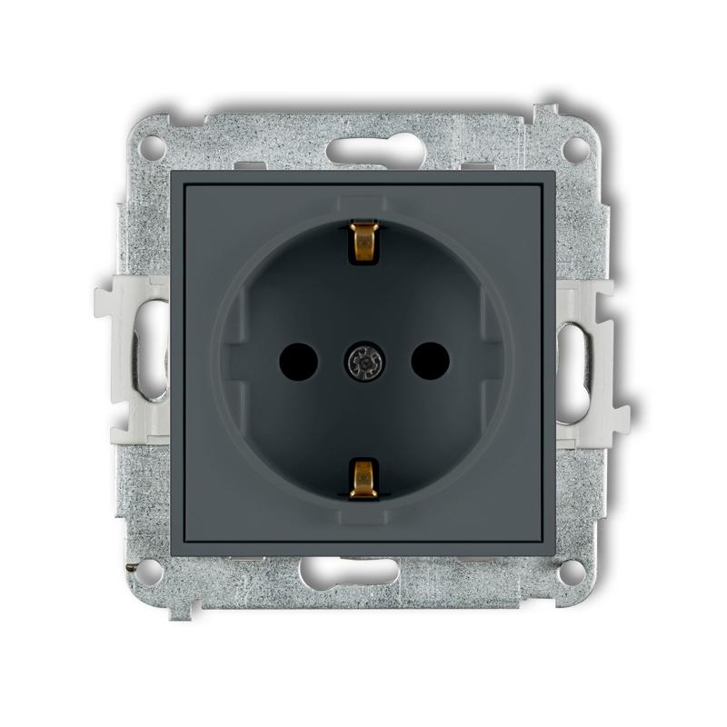 Розетка Karlik Mini с заземлением Schuko и шторками Графитовый матовый (28MGP-1sp)