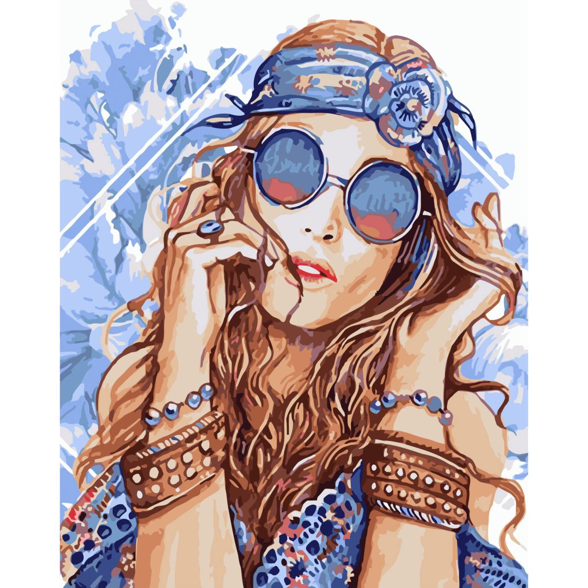 Картина по номерам Strateg Премиум Девушка хиппи 40x50 см (SY6803)