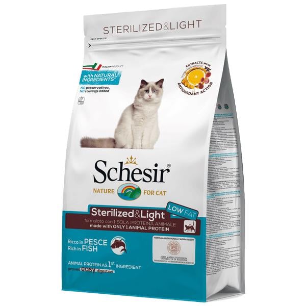 Корм сухой монопротеиновый Schesir Cat Sterilized&Light рыба 1,5 кг (ШКВСР15)