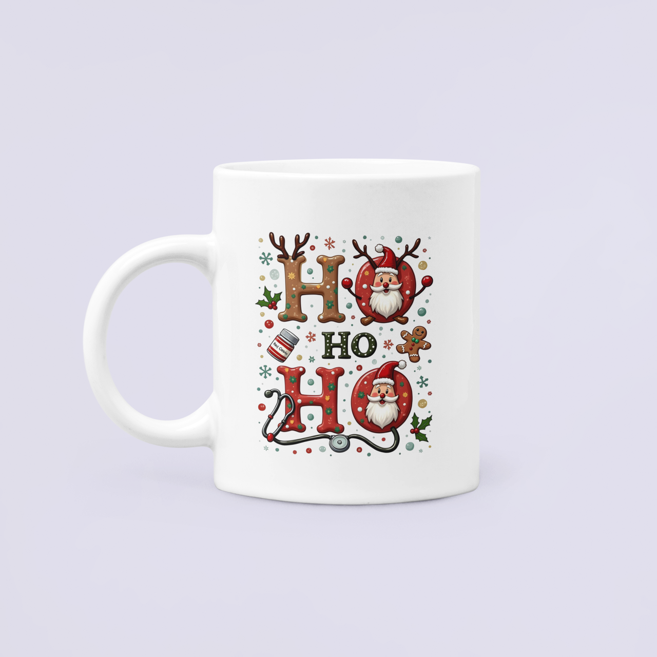 Чашка керамическая с принтом Рождество Санта лечит 330 мл Белый