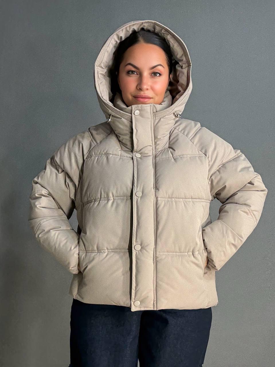 Куртка женская HAIZIYUAN 8589 средней длины с капюшоном XL Бежевый (4809) - фото 8