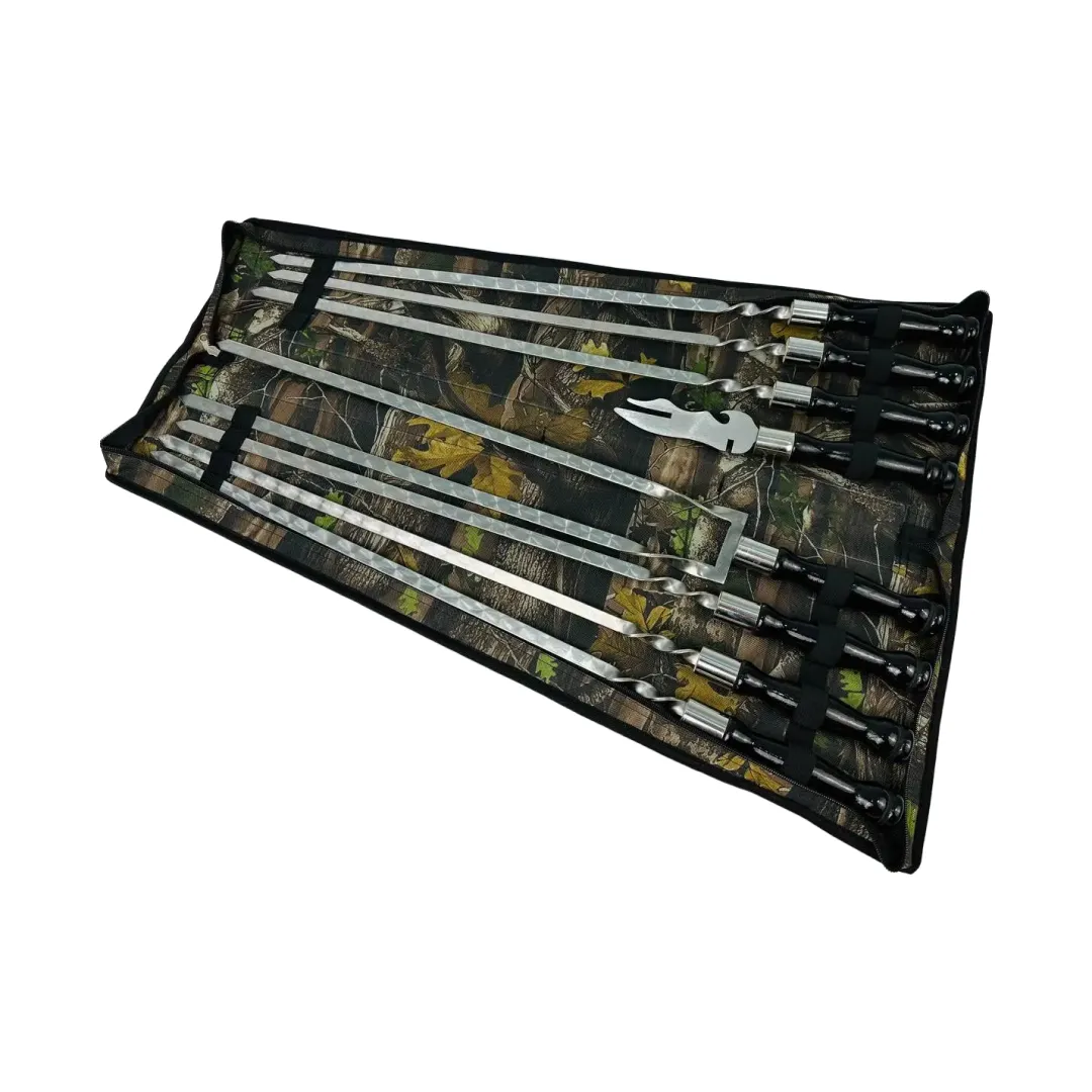 Набор шампуров в чехле комбинированный Блэк 6 шт. двойной шампур вилка нож из нержавеющей стали (2-10-NB-2277)