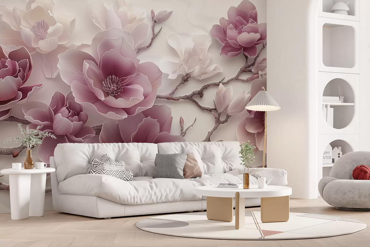 Фотообои флизелиновые Styleo Большие цветы магнолии 3D w01359v2 400х250 см Сиреневый