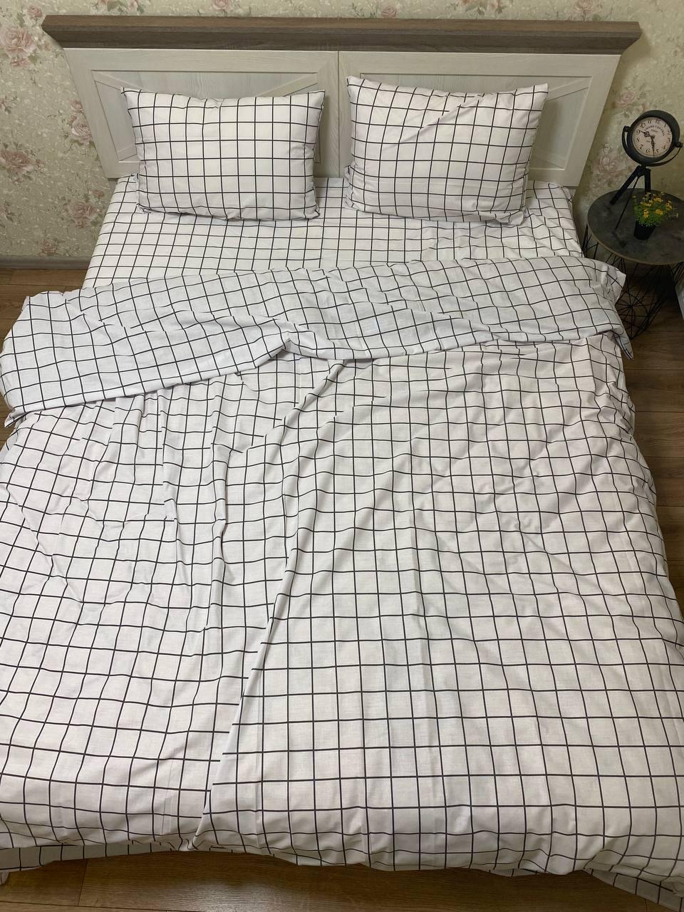 Комплект постельного белья Клетка на резинке евро 180x200х20/50х70 см Белый (13990219)