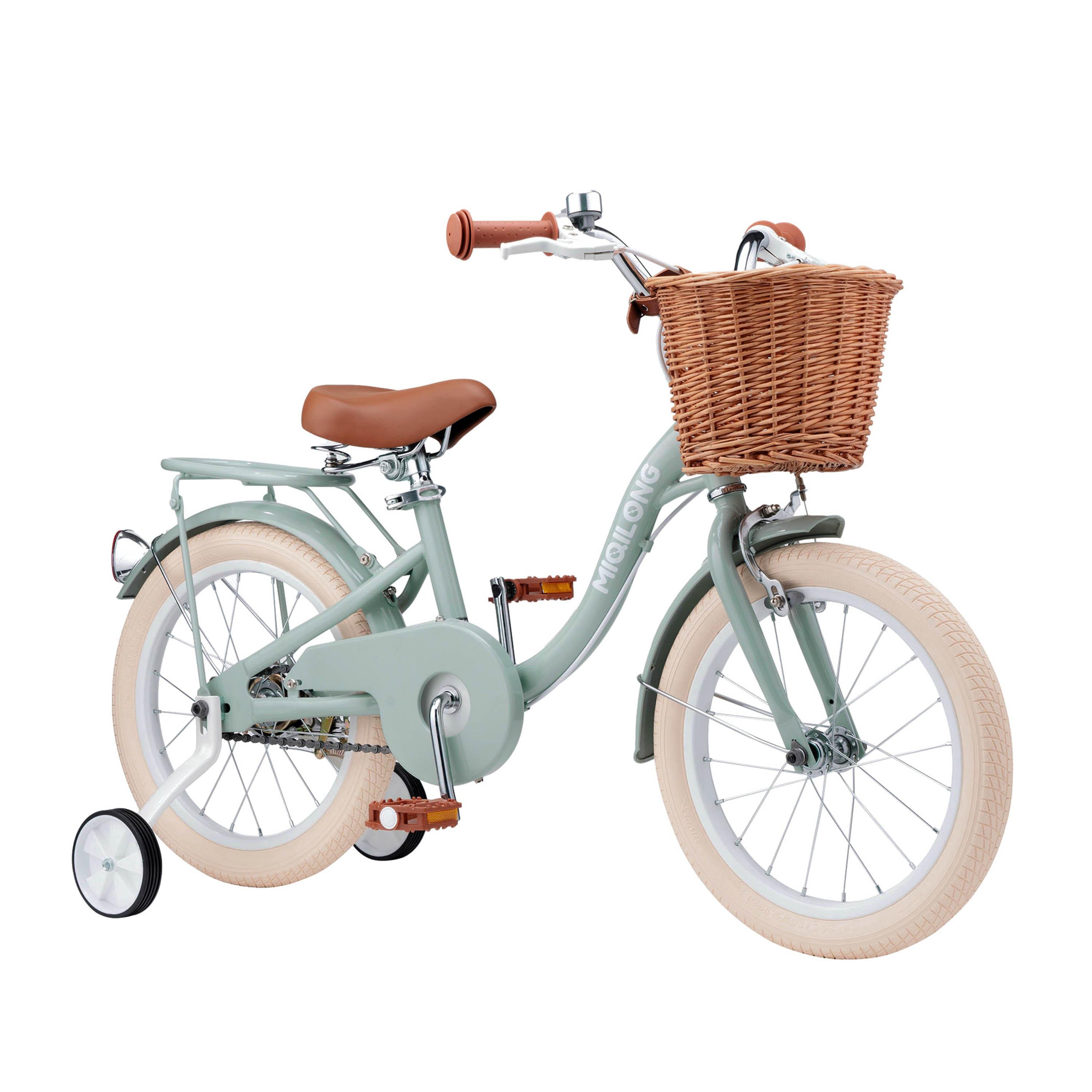 Детский велосипед Miqilong LS 16" с корзиной из натурального ротанга Оливковый (RBB-LS16-OLIVE)