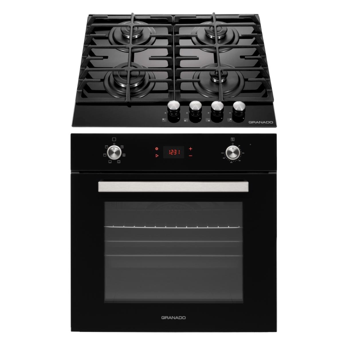 Комплект Granado духова шафа електрична GEO 62-1310 Black та варильна поверхня газова GGH 62-104 Black glass