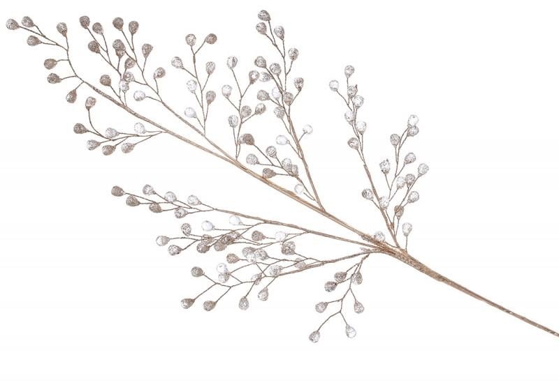 Веточка новогодняя 703180 с акриловыми бусинами в глиттере 75 см Шампань